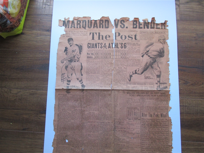 1913 World Series (NY Giants vs. Phila. A's) Game # 1 - Marquard vs. Bender - Same Day Newspaper Final