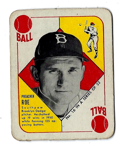 1951 Preacher Roe (Brooklyn Dodgers) Topps Red Back Card