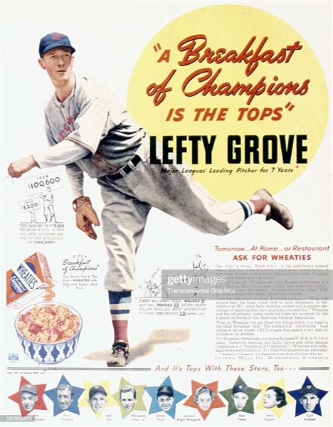 1940 Lefty Grove (HOF) Wheaties Full Size Color Display Ad