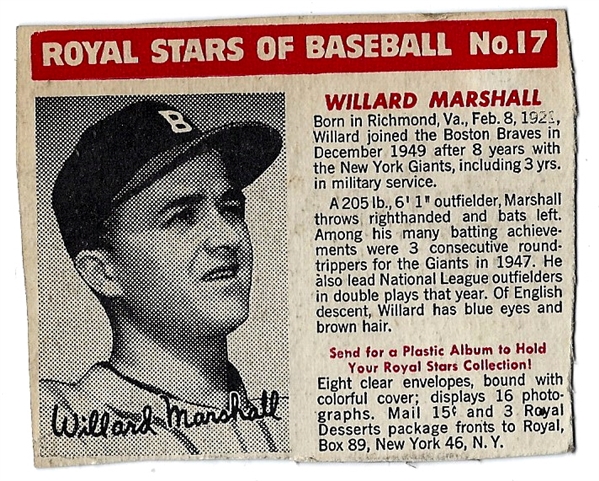 1950 Royal Desserts - Willard Marshall - Baseball Card 