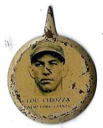 1938 Lou Chiozza (NY Yankees) Our National Game Pin - PM 8 Designation