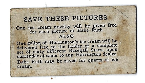 1928 Ed Rommel (Philadelphia A's) Harrington's Ice Cream Card