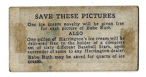 1928 Earl Sheely () Harrington's Ice Cream Card