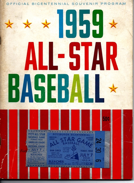 1959 MLB All-Star Game at Pittsburgh Official Program with Ticket