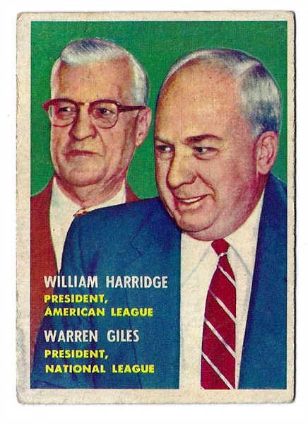 1957 William Harridge & Warren Giles (Both are HOF'ers) Topps AL & NL Presidents