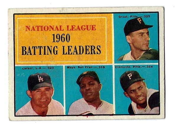 1961 Topps - 1960 NL Batting Leaders (Groat, Larker, Mays & Clemente) Baseball Card