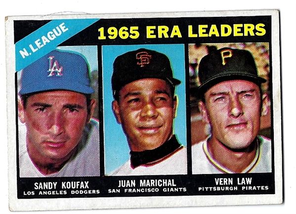 1966 Topps - 1965 NL ERA Leaders Card with Koufax, Marichal & V. Law