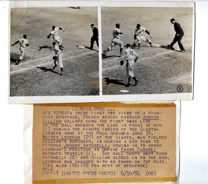 1954 Junior Gilliam(Brooklyn Dodgers) Wire Photo - Split View 1 & 2