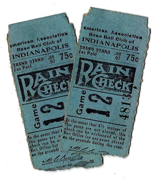 C. 1920's Indianapolis Indians Lot of (2) Ticket Stubs