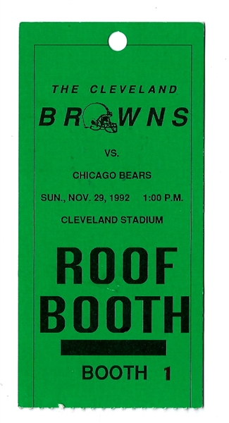 1992 Cleveland Browns (NFL) vs. Chicago Bears Media Roof Booth Pass