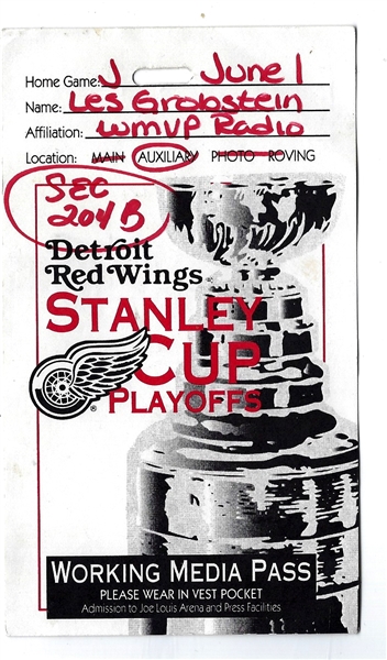 C. 1990's Detroit Red Wings Stanley Cup Playoffs Working Media Pass