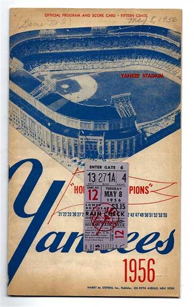 1956 NY Yankees - Mickey Mantle HR - Official Program with Ticket Stub