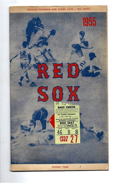 1955 Boston Red Sox vs. Cleveland Indians Official Program with Ticket Stub at Fenway Park