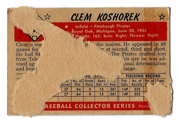 1953 Clem Koshorek (Pittsburgh Pirates) Bowman Color Card