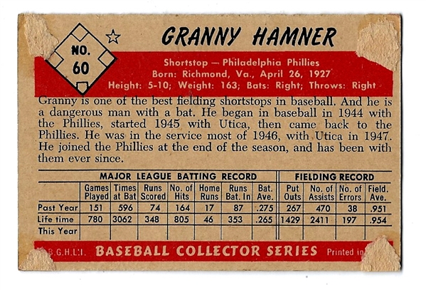 1953 Granny Hamner (Philadelphia Phillies) Bowman Color Baseball Card