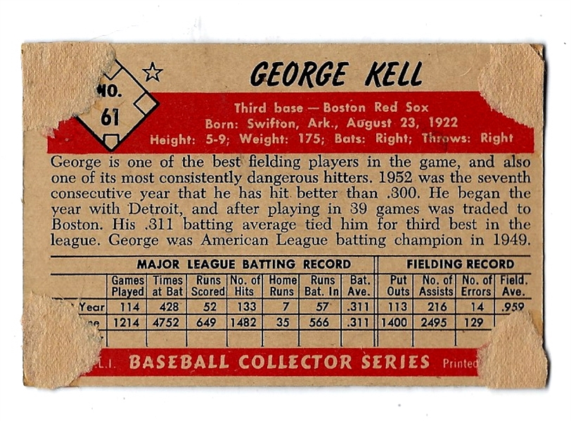 1953 George Kell (HOF - Boston Red Sox) Bowman Color Baseball Card