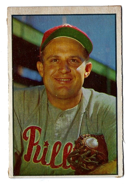 1953 Forrest Smoky Burgess (Philadelphia Phillies) Bowman Color Baseball Card