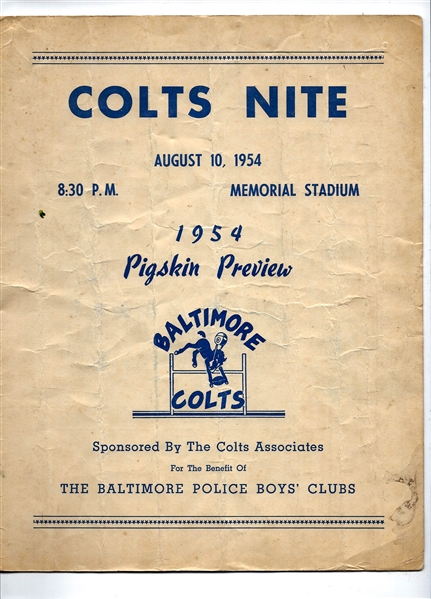 1954 Baltimore Colts (NFL) Intrasquad Scrimmage Scorecard