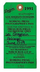 1991 LA Dodgers (MLB) Working Press/Photographer's Pass