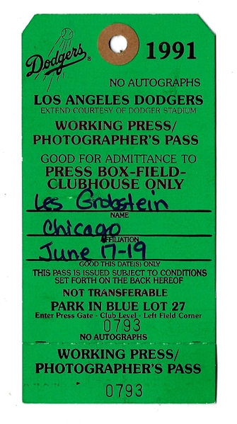 1991 LA Dodgers (MLB) Working Press/Photographer's Pass