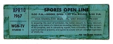 1967 WGN - TV Sports Open Line Media Pass for Studio 1