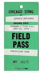 1975 Chicago Sting Pro Soccer (NASL) Field Pass vs. Israeli National 