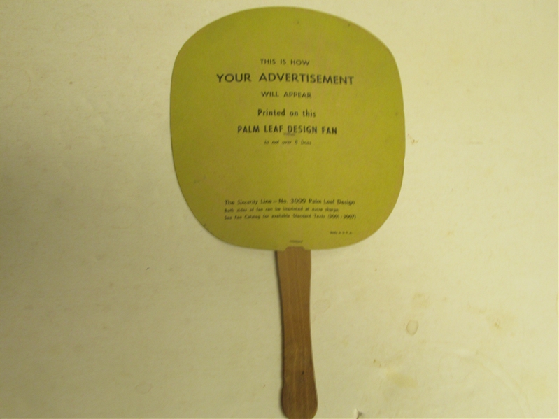 C. 1940's Palm Leaf Advertising Fan 