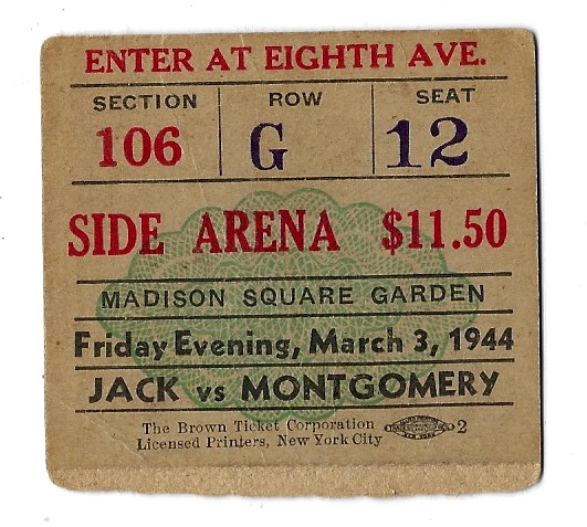 1944 Beau Jack vs. Bob Montgomery Lightweight Championship Fight Ticket