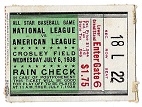 1938 MLB All-Star Game Ticket Stub at Crosley Field