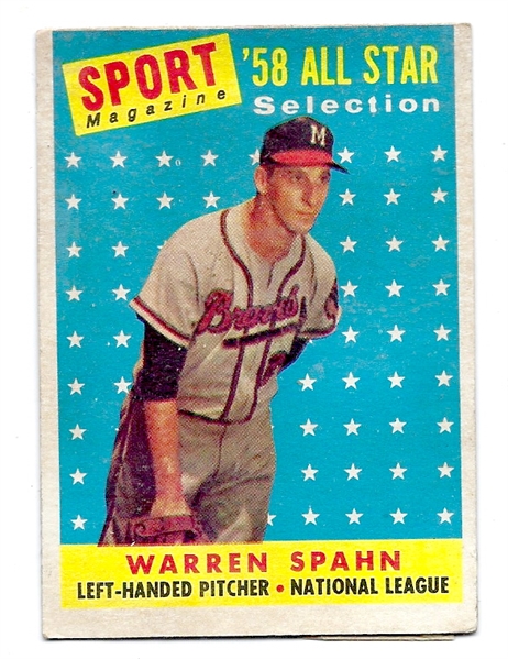 1958 Warren Spahn (HOF) Topps All-Star Baseball Card