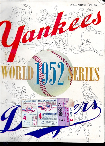 1952 World Series (NY Yankees vs. Brooklyn Dodgers) Official Program with Ticket