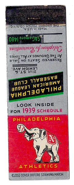 1939 Philadelphia Athletics Matchbook Home Game Schedule