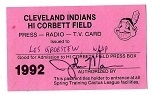 1992 Cleveland Indians (Spring Training) Hi Corbett Field Pass