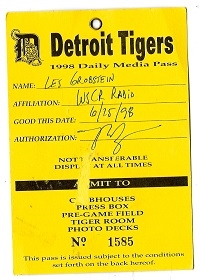 1998 Detroit Tigers Daily Media Pass