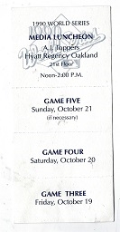 1990 World Series (Cincinnati Reds vs. Oakland A's) Media Luncheon Pass