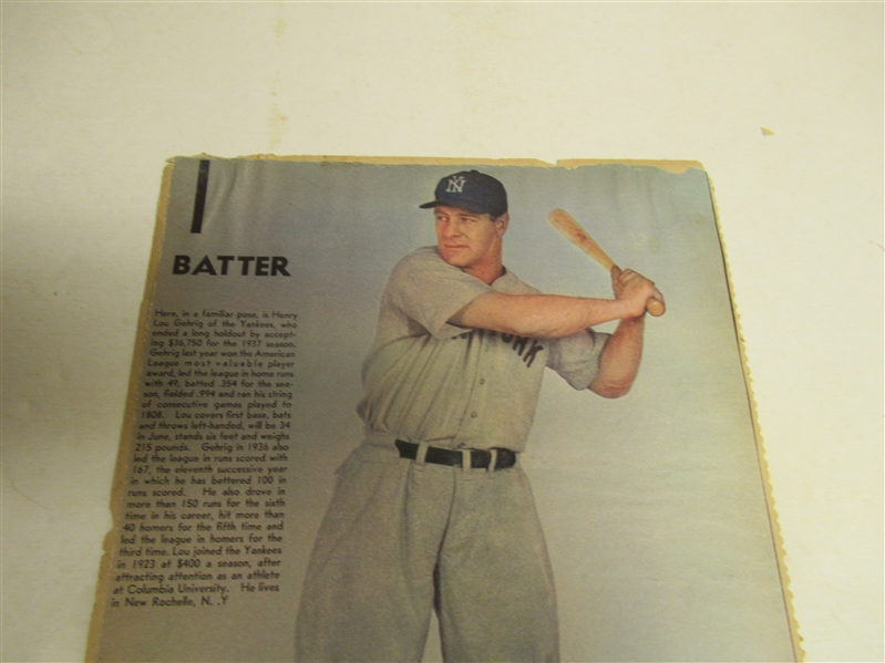 1930's Lou Gehrig (HOF) Full Page Coloroto Photo