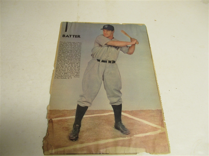 1930's Lou Gehrig (HOF) Full Page Coloroto Photo