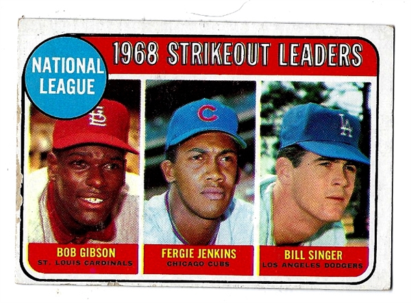 1968 NL Strike Out Leaders Card - Gibson, Jenkins & Singer - From the 1969 Topps Set