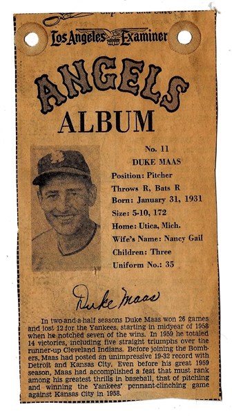1961 LA Examiner -Duke Maas  (LA Angels - 1st Year) - Newsprint Baseball Card