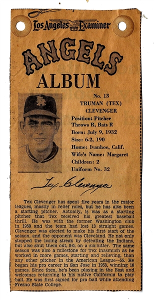 1961 LA Examiner - Tex Clevenger (LA Angels) - Newsprint Baseball Card