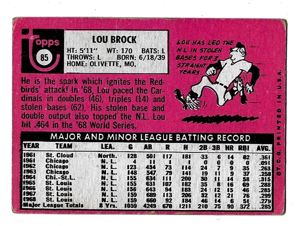 1969 Lou Brock (HOF) Topps Baseball Card