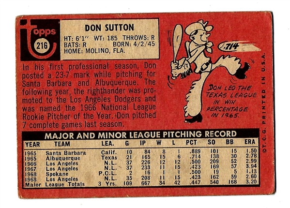 1969 Don Sutton (HOF) Topps Baseball Card