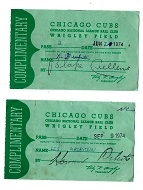 1974 Chicago Cubs Lot of (2) Complimentary Passes 