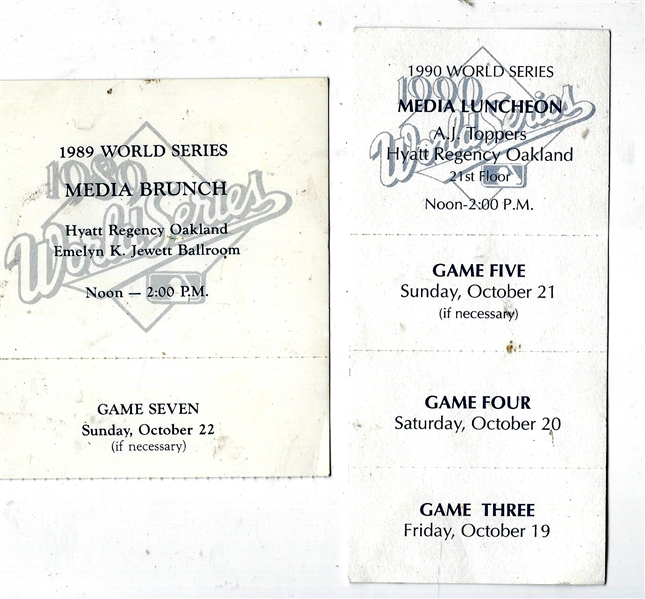 1989 & 1990 World Series Lot of (2) Media Luncheon Passes at Oakland