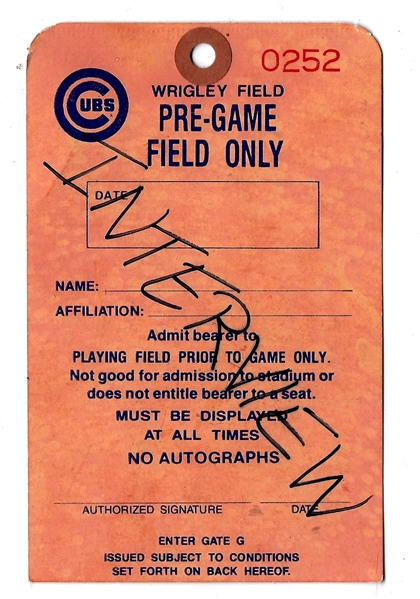 C. 1980's Chicago Cubs (NL) Pre Game Pass for Player Interview Purposes