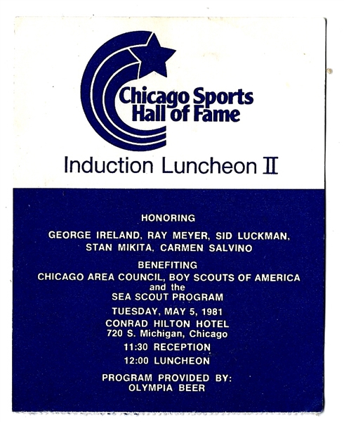 1981 Chicago Sports Hall of Fame Induction Luncheon Pass 