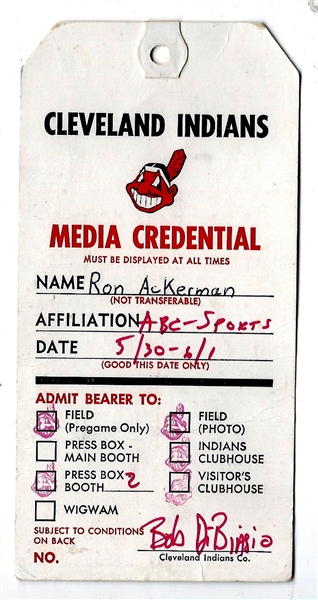 C. 1990's Cleveland Indians (AL) ABC Media Credential Pass 