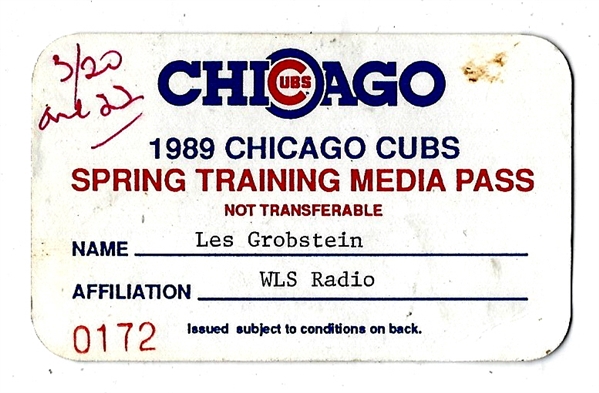 1989 Chicago Cubs Spring Training Media Pass