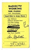 1987 Detroit Tigers (AL) Radio/TV Working Pass