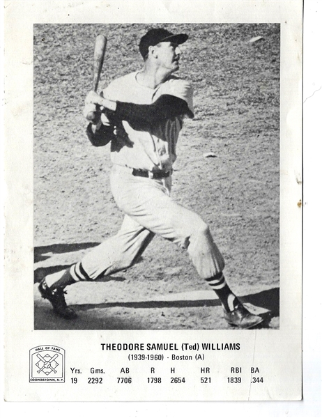 C. 1970's Ted Williams (HOF) Cooperstown 5 x 7 Photo